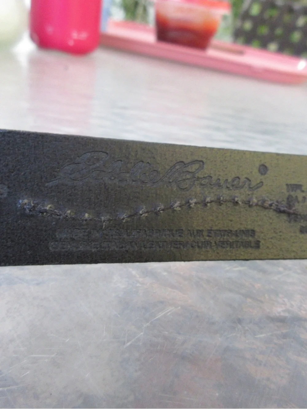Eddie Bauer Black Leather Belt with Matte Silver Buckle 36-40”